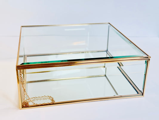 GLASS KEEPSAKE BOX ROSE GOLD TRIM